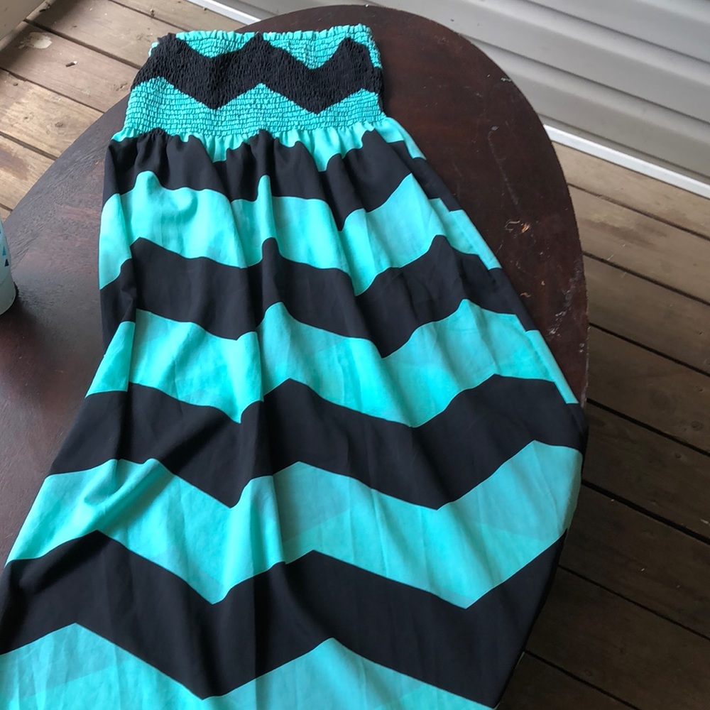 Teal and black maxi dress